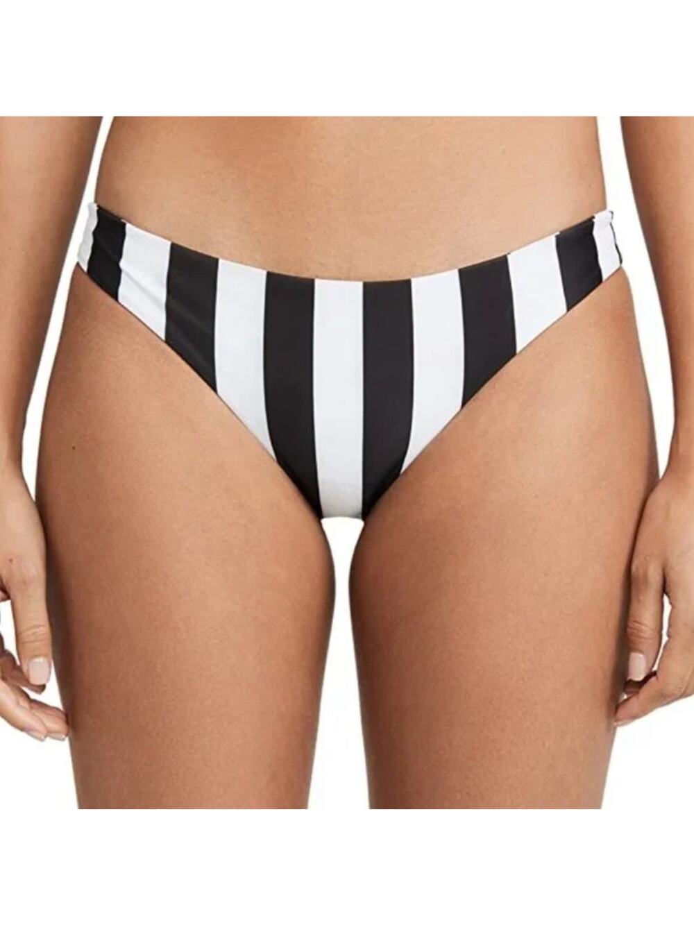 Mikoh Women White/Black Retro Stripe Classic Cheeky Swim Bikini Bottom Size M
